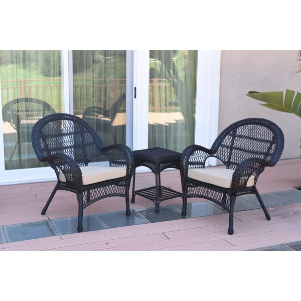 Propation W00211-2-CES006 3 Piece Santa Maria Black Wicker Chair Set; Tan Cushion PR1081417